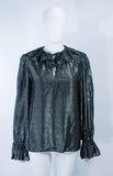 OSCAR DE LA RENTA Black and Silver Blouse with Ruffles Size 12