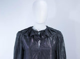 OSCAR DE LA RENTA Black and Silver Blouse with Ruffles Size 12