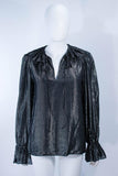 OSCAR DE LA RENTA Black and Silver Blouse with Ruffles Size 12