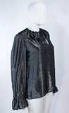 OSCAR DE LA RENTA Black and Silver Blouse with Ruffles Size 12