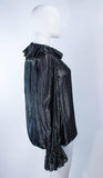 OSCAR DE LA RENTA Black and Silver Blouse with Ruffles Size 12
