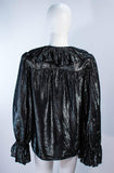 OSCAR DE LA RENTA Black and Silver Blouse with Ruffles Size 12