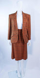 HERMES 2 pc Brown Plaid Wool Skirt Suit Size 46