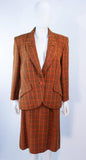 HERMES 2 pc Brown Plaid Wool Skirt Suit Size 46