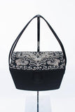 JOSEF Vintage 1950's Black Satin Evening Box Purse with Pave Rhinestone Top