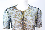 VINTAGE Circa 1930s Black and Gold Mesh Sequin Caplet Size 4-6