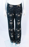 RIFAT OZBEK Ultra Black Pants with Metal Sequin Applique Size 4-6