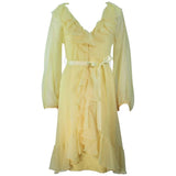 TRAVILLA Yellow Ruffled Chiffon Dress with Billow Sleeves Size 8