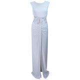 VICKY TIEL White Jersey Dress with Sheer Sequin Waist and Back Size 4