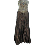LES HABITUDES KAAT TILLEY Beaded Olive Bustier and Crinkle Skirt Size 2