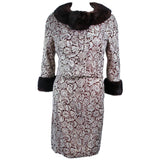 VINTAGE Circa 1960s Burgundy Floral Metallic Mink Trim Dress Size 4