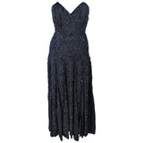 EAVIS & BROWN Black Velvet Beaded Chiffon Gown Size 2-4