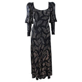 PAULINE TRIGERE 1970s Black Sequin Gown Size 12
