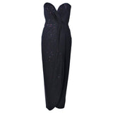 VICKY TIEL Black Draped Gown with Sequin Interior Size 4