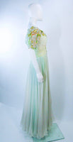 BOB MACKIE Circa 1980s Green Chiffon Floral Gown