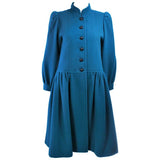 YVES SAINT LAURENT Turquoise Wool Coat Size 6