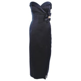 VICTOR COSTA Black Satin Gown with Side Bow Detail Size 6-8