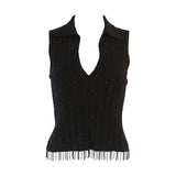 OSCAR DE LA RENTA Black Cashmere and Silk Beaded Size S
