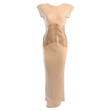 VICKY TIEL White Column Gown with Metallic Waist Detail 4-6