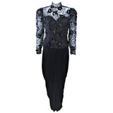 VICKY TIEL Black Lace Drape Gown with Sequin Applique Size 38