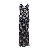 STEPHEN YEARIK Brown Sequin Rhinestone Floral Halter Gown Size 4