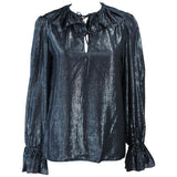 OSCAR DE LA RENTA Black and Silver Blouse with Ruffles Size 12