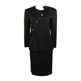 CHANEL 1990s Black Wool Silk Ribbon Jacket and Skirt Suit