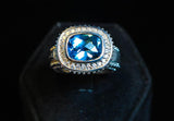 DIAMOND with Blue Topaz Center Stone Ring and 18 Karat White Gold Accents Size 5