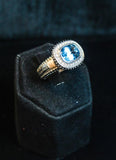 DIAMOND with Blue Topaz Center Stone Ring and 18 Karat White Gold Accents Size 5