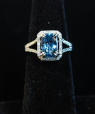 DIAMOND Aquamarine Ring 14 Karat White Gold Size 6 1/2