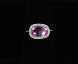 DIAMOND 18 Karat Rose Gold Ring with Pink Sapphire Center Stone Size 7