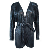 WHITING & DAVIS Black Mesh Draped Batwing Jacket with Belt