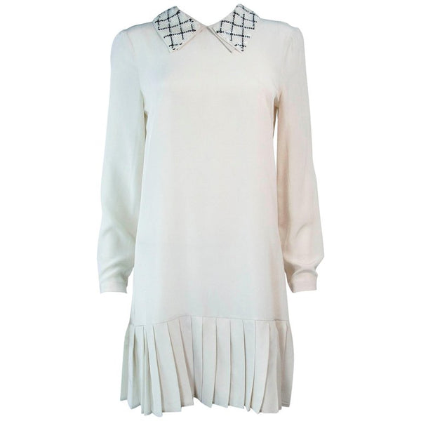 PRADA Cream Silk Sequin Collar Pleated Dress Size 24