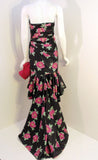 EMANUEL UNGARO 1980s Black and Pink Floral Strapless Gown