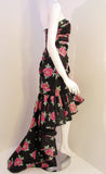 EMANUEL UNGARO 1980s Black and Pink Floral Strapless Gown