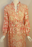 CEIL CHAPMAN 1960s Pink and White Silk Chiffon Gown Size 6
