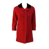DON LOPER 1950s Red Wool Coat with Black Velvet Collar