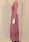 MARY MCFADDEN 1970s Mauve Pleated Gown,Rope Belt Size 10