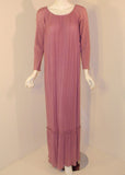 MARY MCFADDEN 1970s Mauve Pleated Gown,Rope Belt Size 10