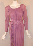 MARY MCFADDEN 1970s Mauve Pleated Gown,Rope Belt Size 10