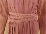 MARY MCFADDEN 1970s Mauve Pleated Gown,Rope Belt Size 10
