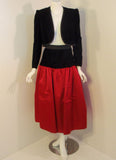 ADOLFO 1980s 2 pc Red Satin Skirt and Black Velvet Jacket