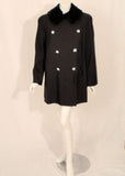 TRAINA-NORELL Black Faille Coat w/ Rhinestone Buttons & Beaver Collar