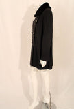 TRAINA-NORELL Black Faille Coat w/ Rhinestone Buttons & Beaver Collar