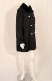 TRAINA-NORELL Black Faille Coat w/ Rhinestone Buttons & Beaver Collar