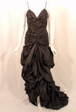 VINTAGE Circa 1980s Black Taffeta Ruched Long Gown, Train