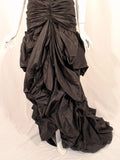 VINTAGE Circa 1980s Black Taffeta Ruched Long Gown, Train