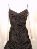 VINTAGE Circa 1980s Black Taffeta Ruched Long Gown, Train