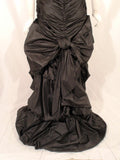 VINTAGE Circa 1980s Black Taffeta Ruched Long Gown, Train