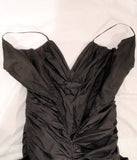 VINTAGE Circa 1980s Black Taffeta Ruched Long Gown, Train